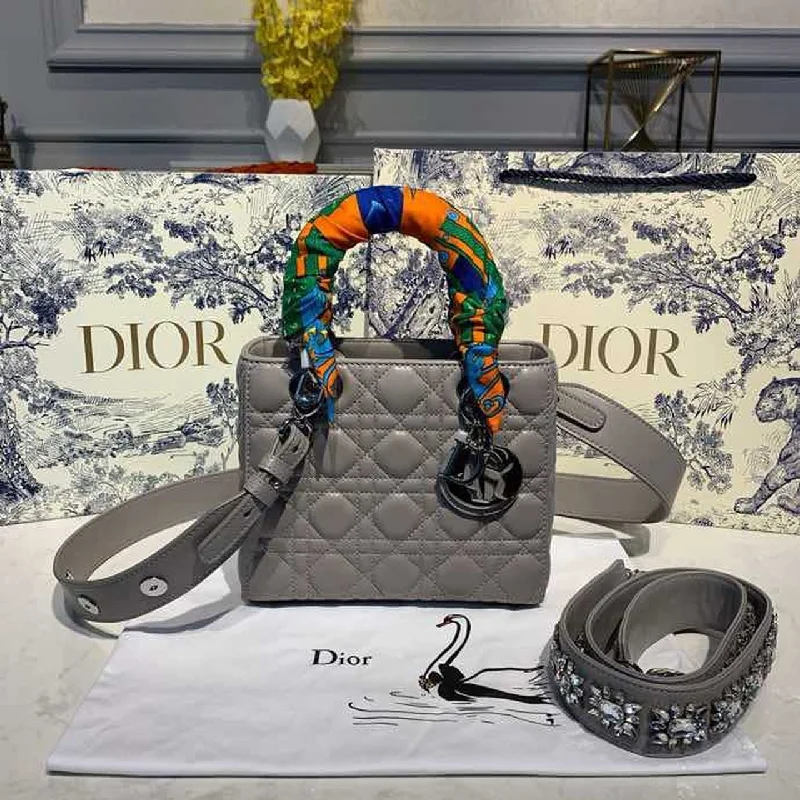 Luxury Christian Dior crossbody bags with a chain - link strapChristian Dior Small Lady Bag Silver Hardware with Embellished Bag