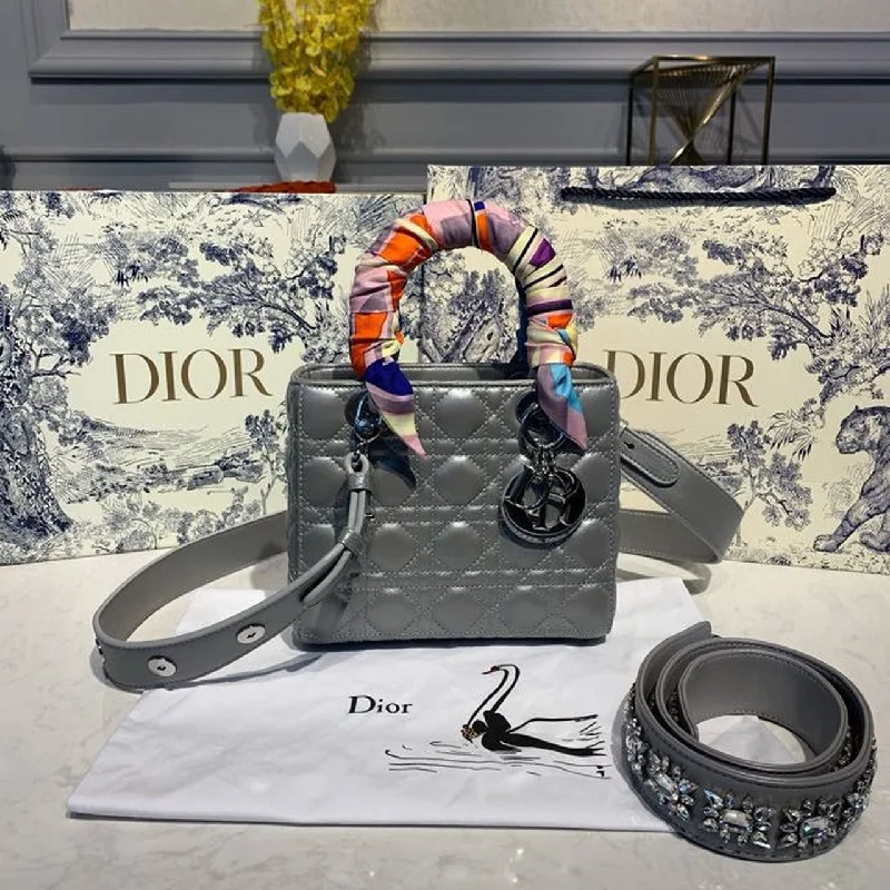 Christian Dior tote bags with a double - handle and shoulder - strap optionChristian Dior Small Lady Bag Silver Hardware with Embellished Bag