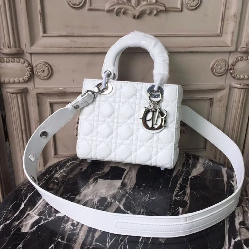 Christian Dior tote bags with a double - handle and shoulder - strap optionChristian Dior Small Lady Bag White Silver