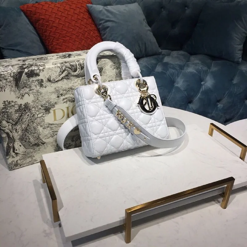 Christian Dior bags with a zip - top closure and multiple compartmentsChristian Dior Small Lady My ABCBag Latte Cannage White