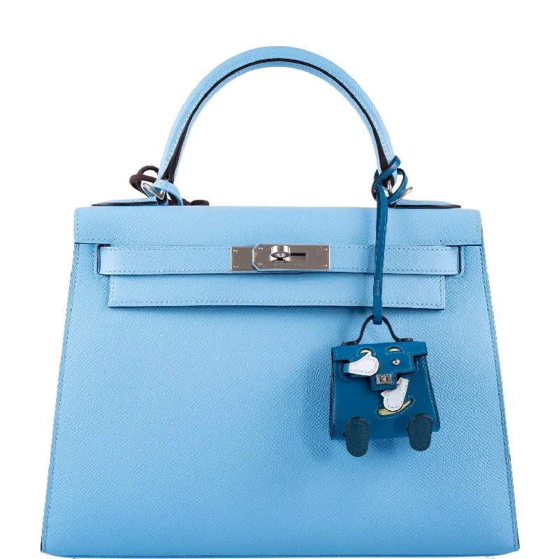 Hermès Kelly Bags with a zip - around interior pocketHermès Kelly Quelle Idole Bag Charm Blue Izmir, Jaune Bourgeon, Blue Brume, Vert Bosphore Tadelakt Palladium Hardware