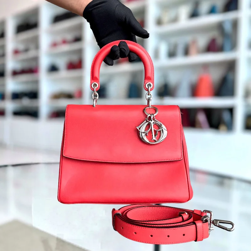 Christian Dior tote bags with a printed Dior logo on the frontBe Dior Medium Smooth Calfskin Red Hot Pink Silver Hardware