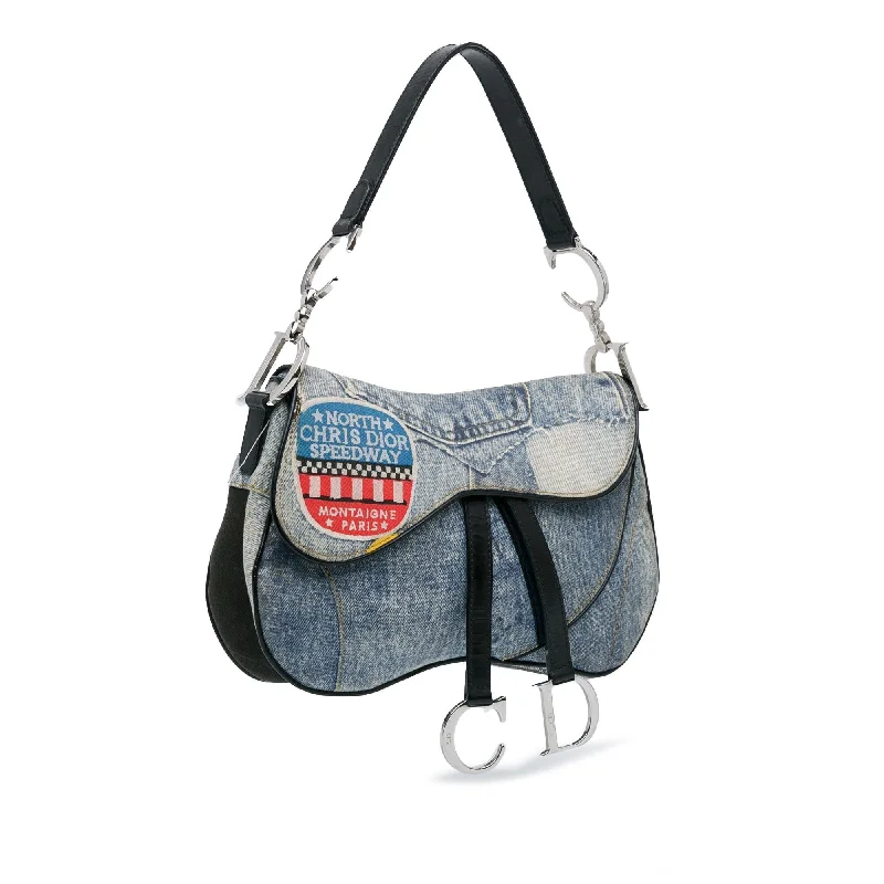 Christian Dior bags with a zip - top closure and multiple compartmentsDior Denim Speedway Double Saddle Shoulder Bag (xIMB05)