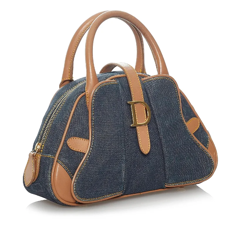 Christian Dior handbags with a snap - button closure and a decorative buckleDior Double Saddle Denim Dome Bag (SHG-35817)