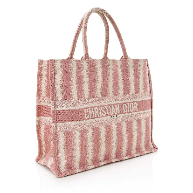 Christian Dior bags with a detachable coin purse insideDior Embroidered Striped Book Tote (SHF-22484)