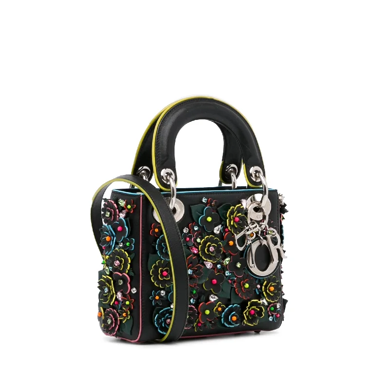 Christian Dior handbags with a detachable mirror for on - the - go touch - upsDior Lady Dior Flower Embroidered Bag (SHG-CjtZbT)