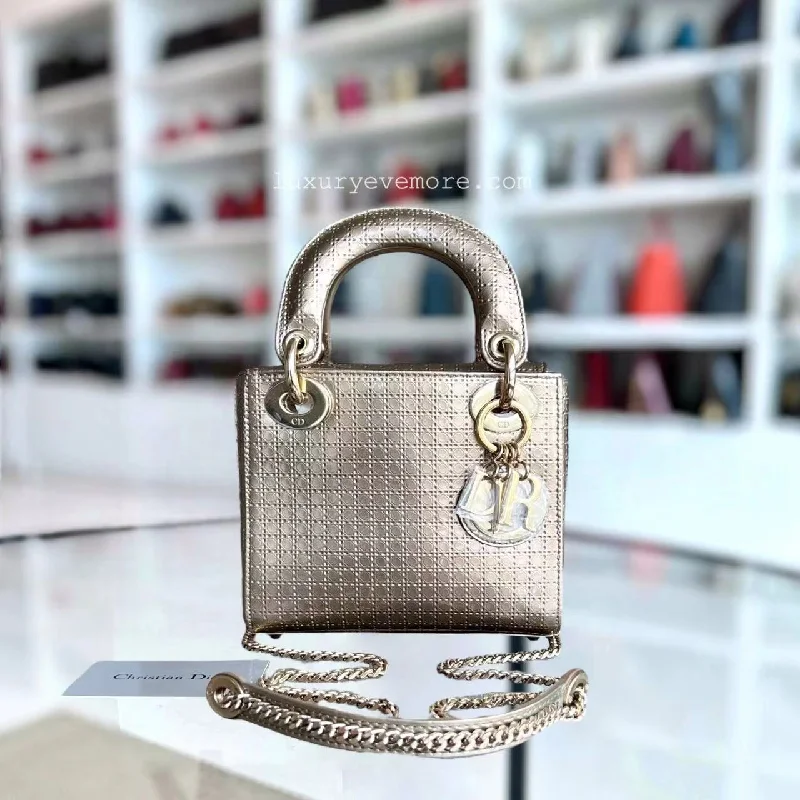 Christian Dior bags with a quilted pattern and gold - toned hardwareDior Lady Mini - Micro Cannage Glazed Calfskin Gold Bronze Golden Hardware Chain Strap