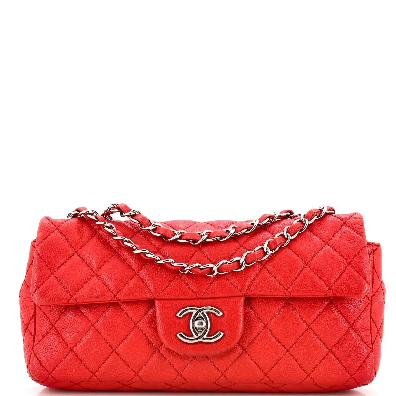 Vegan leather handbagsClassic Single Flap Bag Quilted Caviar East West