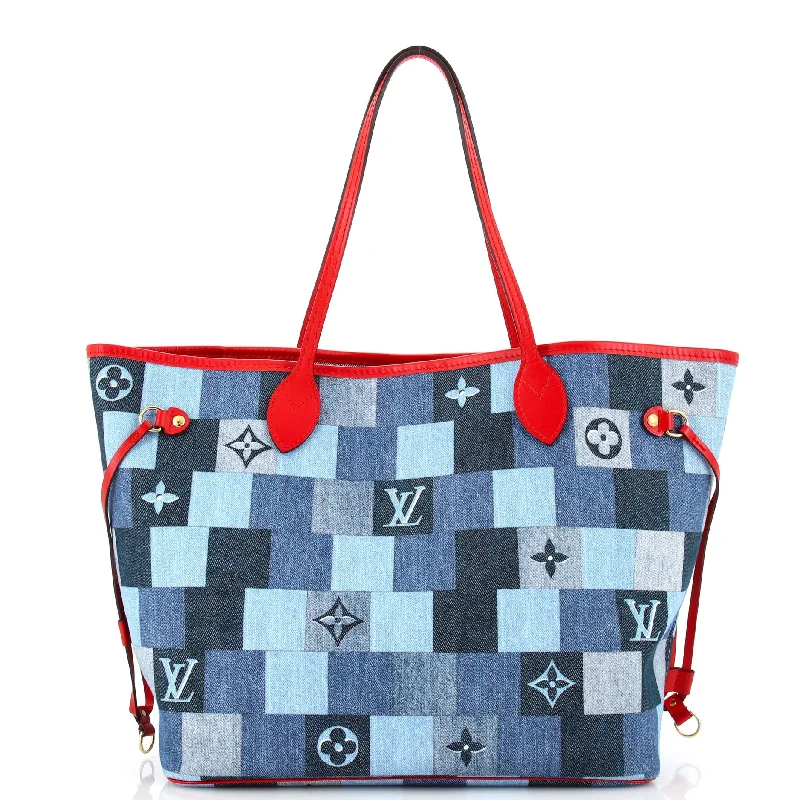 High-end designer bags for menNeverfull Tote Damier and Monogram Patchwork Denim MM