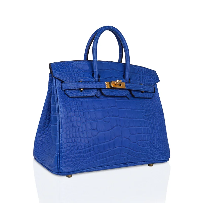 Hermes Birkin Bags with a Removable Interior OrganizerHermes Birkin 25 Bag Blue Zellige Matte Alligator Gold Hardware