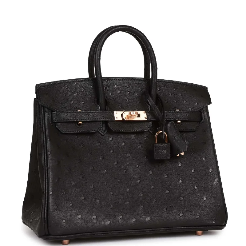 Hermes Birkin Bags with a Woven Leather Strap DetailHermes Birkin 25 Black Ostrich Rose Gold Hardware