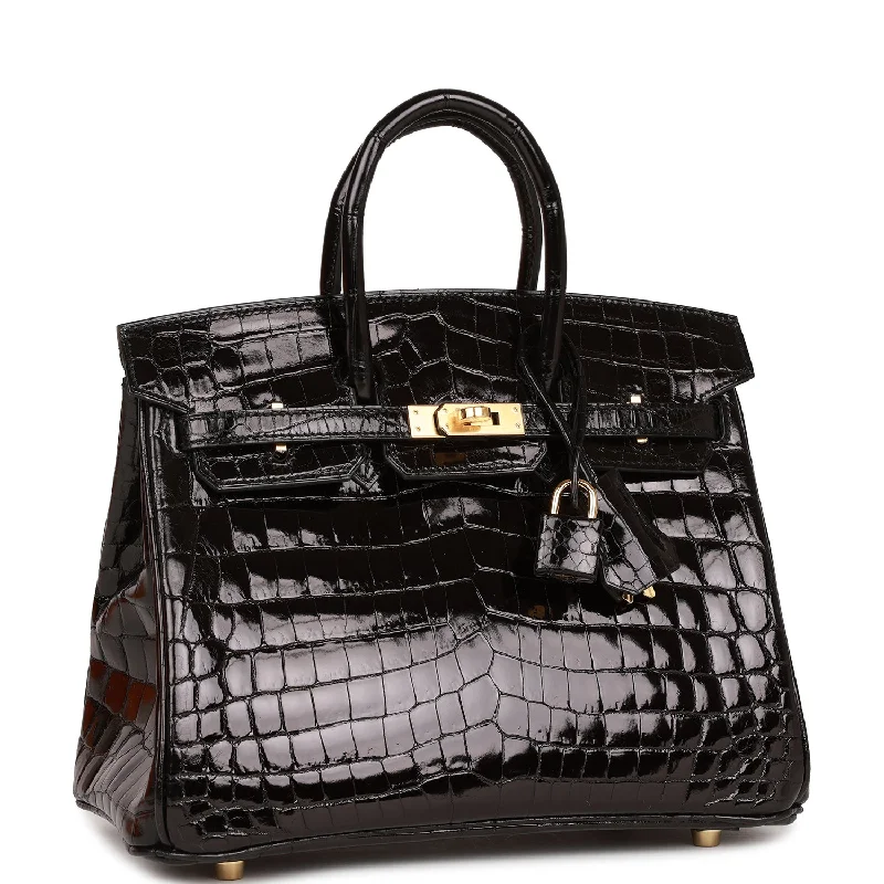 Hermes Birkin Bags with a Hidden Magnetic Closure for Discreet SecurityHermes Birkin 25 Black Shiny Niloticus Crocodile Gold Hardware