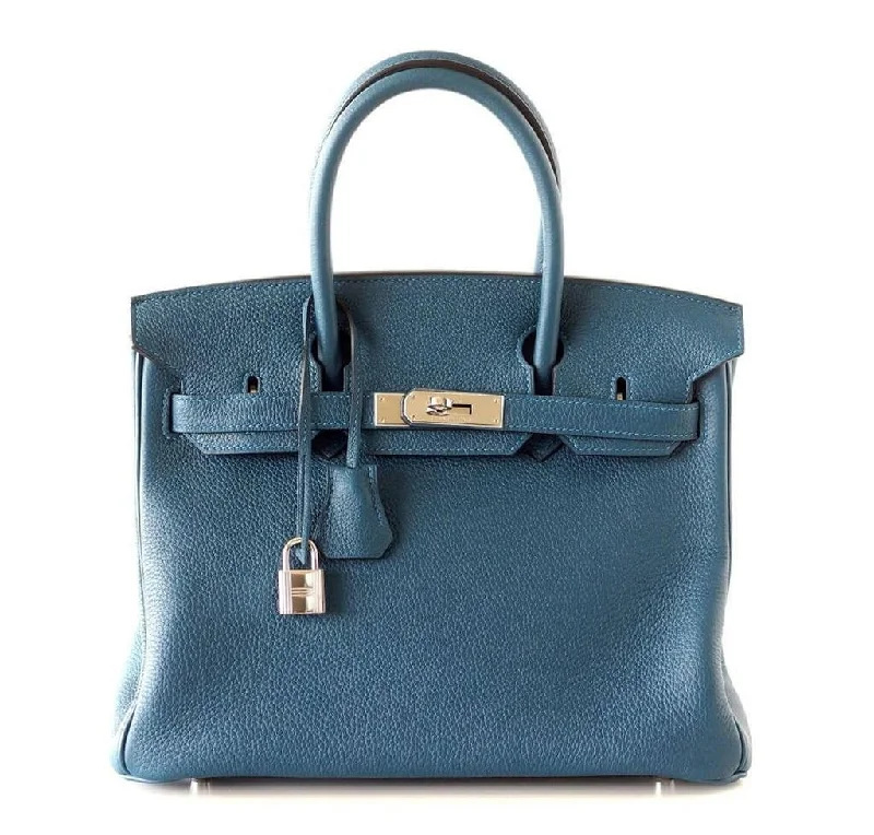 Hermes Birkin Bags with a Pebbled Leather Texture for a Rugged yet Elegant AppealHermès Birkin Bag 30 Bleu Colvert Togo PHW