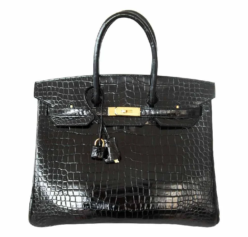 Hermes Birkin Bags with a Leather - Lined Interior Pocket for Added ProtectionHermès Birkin 35 Black Porosus Crocodile Bag GHW