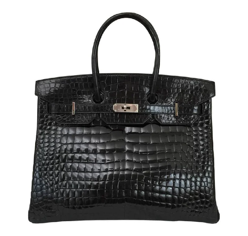 Hermes Birkin Bags with a Leather - Bound Handle for DurabilityHermès Crocodile Birkin 35 Black Bag