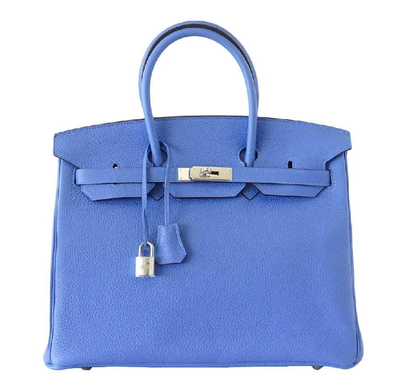 Hermes Birkin Bags with a Hand - Painted Monogram DesignHermès Birkin 35 Bleu Paradis Clemence Bag