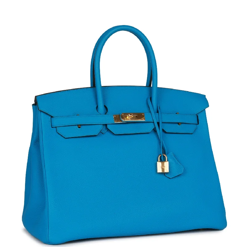 Hermes Birkin Bags in a Deep Navy Blue for a Classic and Elegant LookHermes Birkin 35 Bleu Zanzibar Togo Gold Hardware