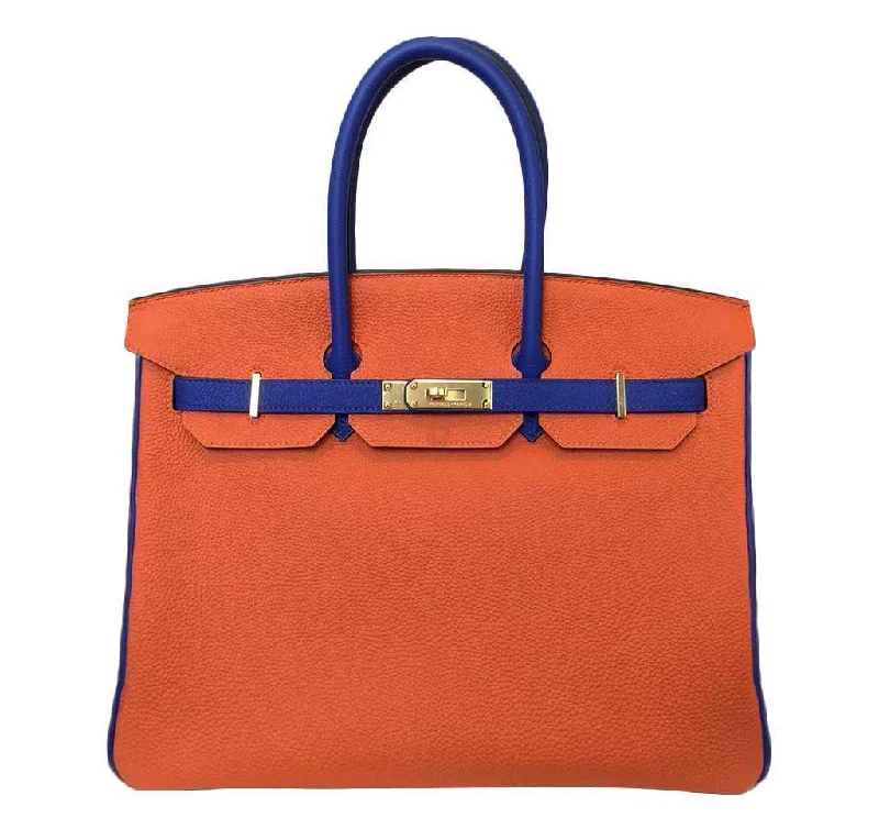 Hermes Birkin Bags with a Textured Taurillon Clemence LeatherHermès Birkin 35 Blue Orange - Special Order HSS Bag