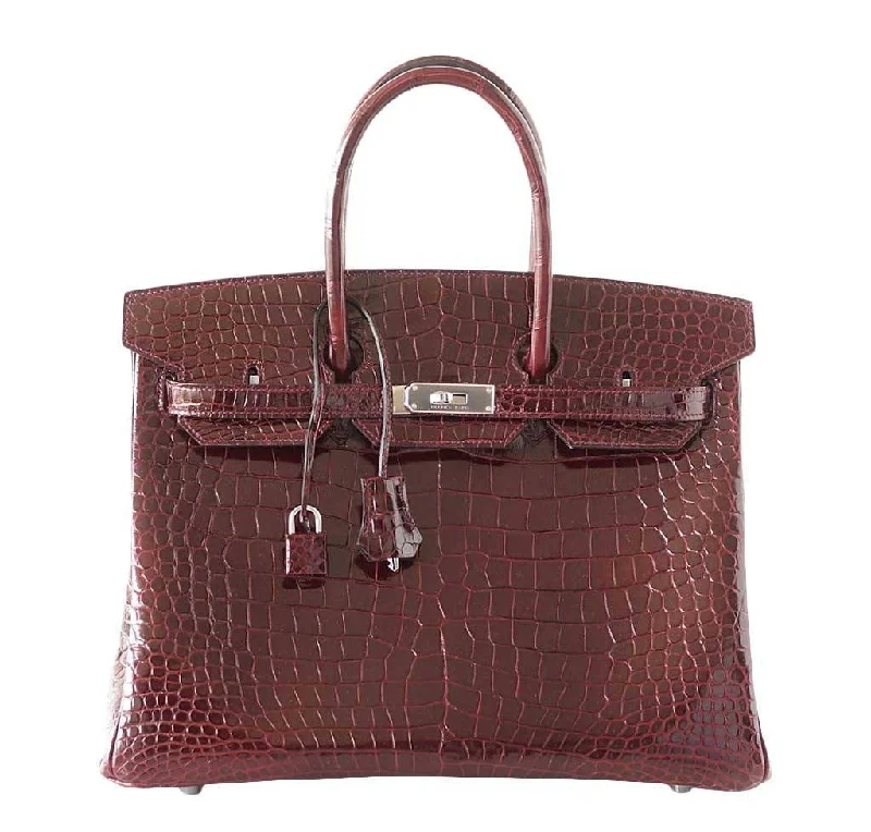 Hermes Birkin Bags with a Hand - Embroidered Floral PatternHermès Birkin 35 Bordeaux Porosus Crocodile Bag