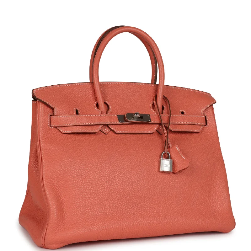 Hermes Birkin Bags with a Two - Tone Leather Design for Visual InterestHermes Birkin 35 Crevette Clemence Palladium Hardware