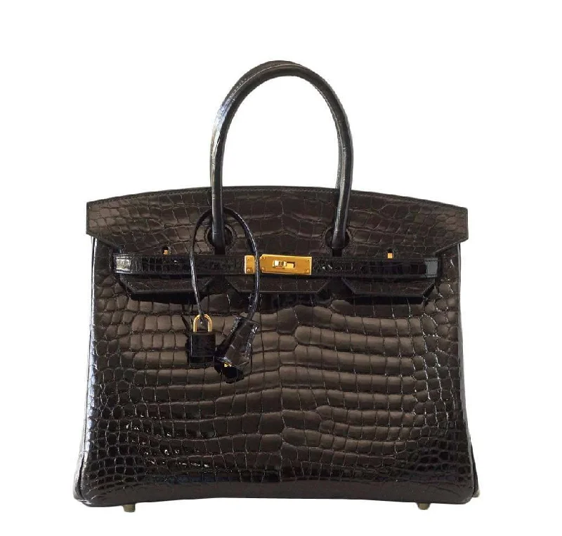 Hermes Birkin Bags with a Magnetic - Closure Interior PocketHermès Birkin 35 Crocodile Bag Black GHW