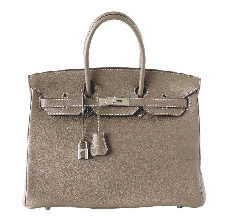 Hermes Birkin Bags with a Leather - Lined Interior Pocket for Added ProtectionHermès Birkin 35 Etoupe Clemence Bag PHW