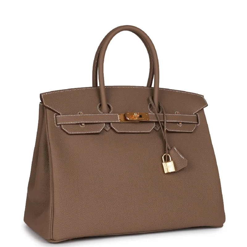 Hermes Birkin Bags with a Leather - Lined Interior Pocket for Added ProtectionHermes Birkin 35 Etoupe Togo Gold Hardware