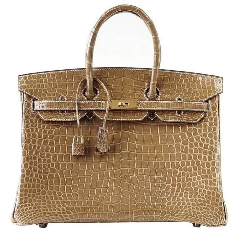 Hermes Birkin Bags with a Contrast - Stitched Handle for Added StyleHermès Birkin 35 Ficelle Porosus Crocodile Bag GHW