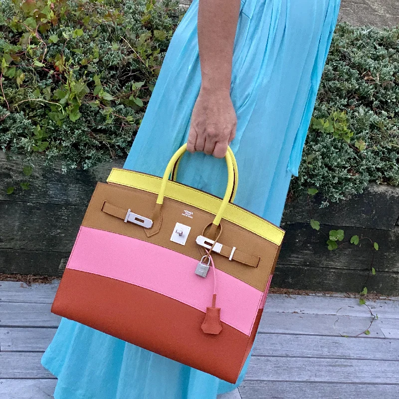 Hermes Birkin Bags with a Textured Taurillon Clemence LeatherHermès Birkin 35 Sellier "Sunrise" Rainbow Epsom Palladium Hardware - 2020, Y