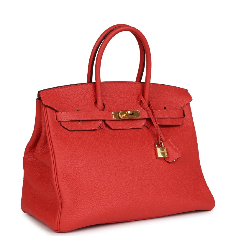 Hermes Birkin Bags with a Crystal - Embellished Lock for Added LuxuryHermes Birkin 35 Vermillion Togo Gold Hardware