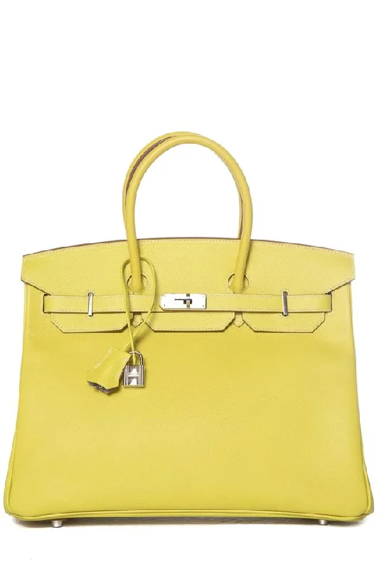 Hermes Birkin Bags with a Two - Tone Leather Design for Visual InterestHermès Birkin 35cm Soufre Yellow Epsom Leather Tote