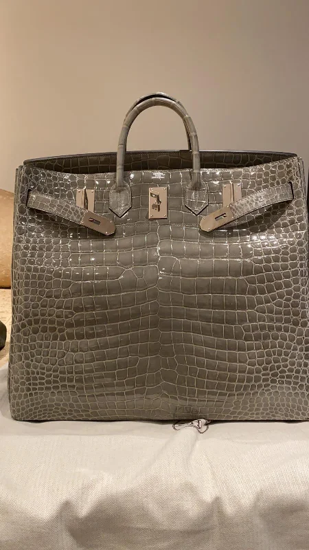 Hermes Birkin Bags with a Rope - Style Leather Handle for a Nautical Inspired LookHermès Birkin 50 Gris Tourterelle Shiny Porosus Crocodile Palladium Hardware