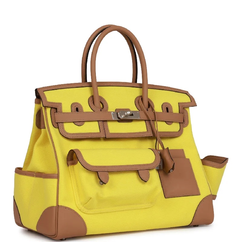 Hermes Birkin Bags in a Dark Chocolate Brown for a Warm and Inviting AestheticHermes Birkin Cargo 35 Jaune Citron Toile and Chai Swift Palladium Hardware