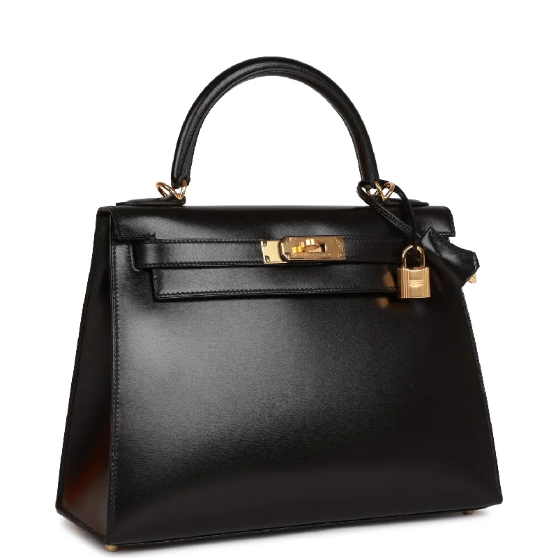 Large - sized Hermès Kelly Bags in Box calf leather for a smooth finishHermes Kelly Sellier 28 Black Box Gold Hardware