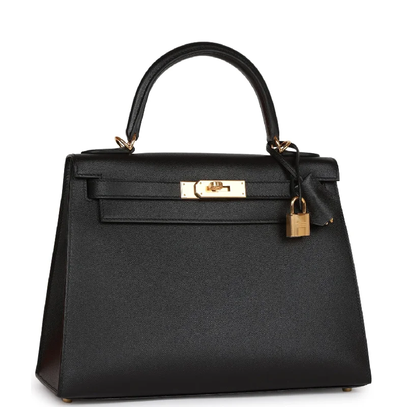 Hermès Kelly Bags with a hand - burnished edge finish for a vintage charmHermes Kelly Sellier 28 Black Madame Gold Hardware