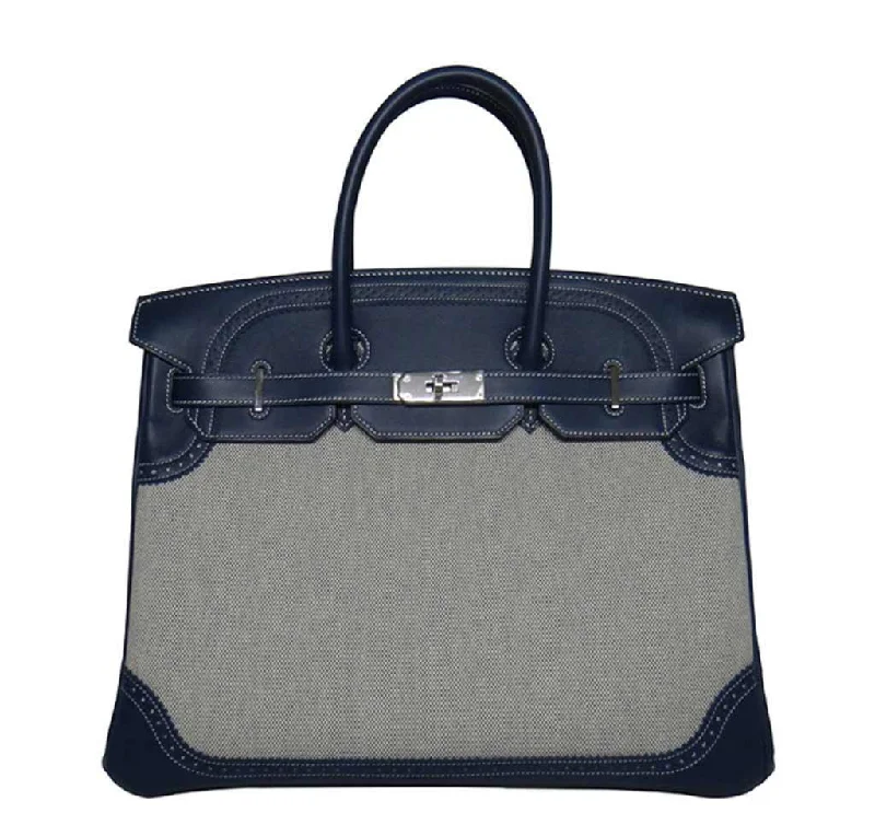 Hermes Birkin Bags with a Removable Interior OrganizerHermès Birkin Ghillies 35 Bag Blue Toile