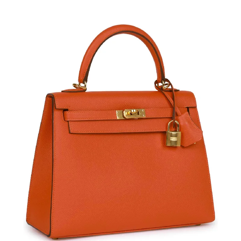 Hermès Kelly Bags with gold - toned hardware for a luxurious touchHermes Kelly Sellier 25 Feu Epsom Gold Hardware