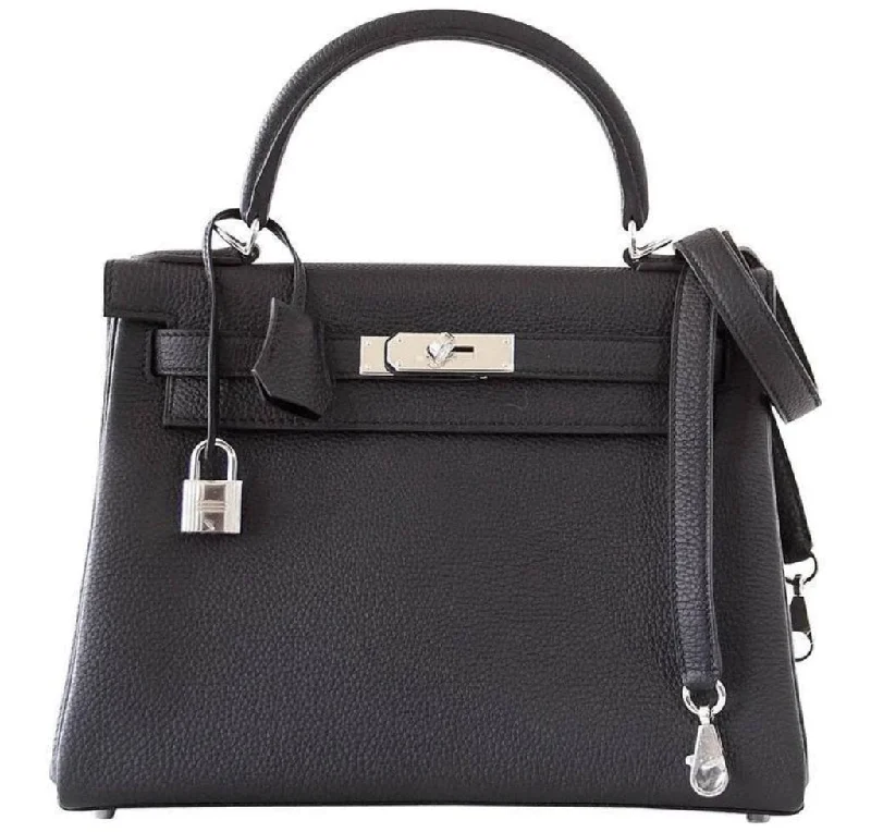 Hermès Kelly Bags with a snap - fastened front pocket for convenienceHermès Kelly 28 Retourne Black Togo PHW Bag