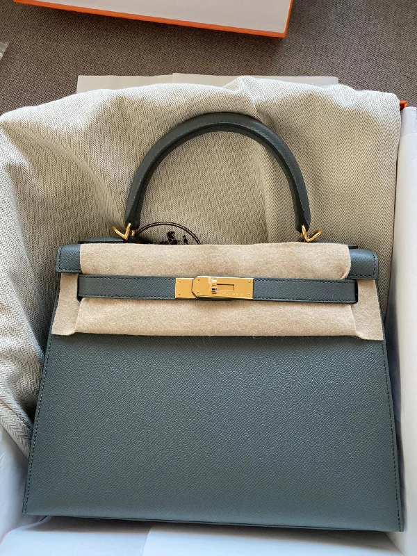 Large - sized Hermès Kelly Bags in Box calf leather for a smooth finishHermès Kelly 28 Vert Amande Epsom Hold Hardware