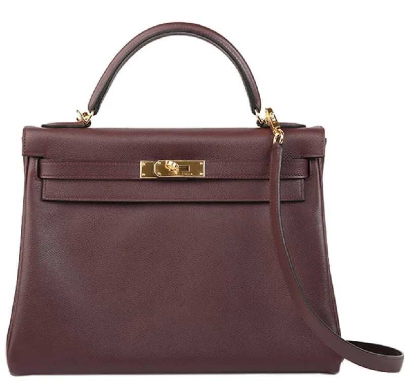 Hermès Kelly Bags with a crystal - embellished turnlock for added luxuryHermès Prune Kelly 32cm Bag GHW