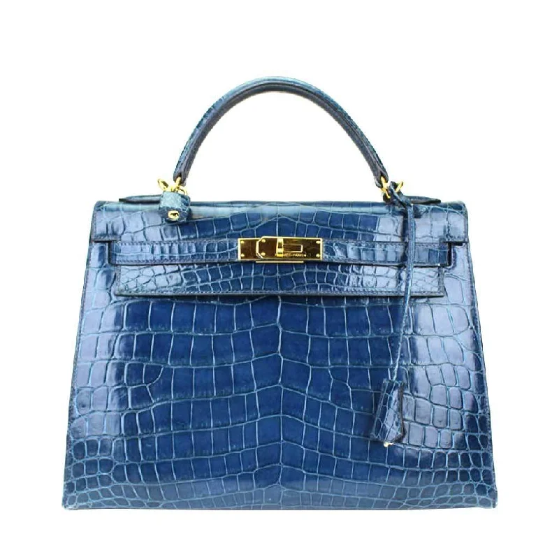 Hermès Kelly Bags in a vibrant electric blue for a pop of colorHermès Kelly 32 Blue Roi Niloticus Crocodile Bag