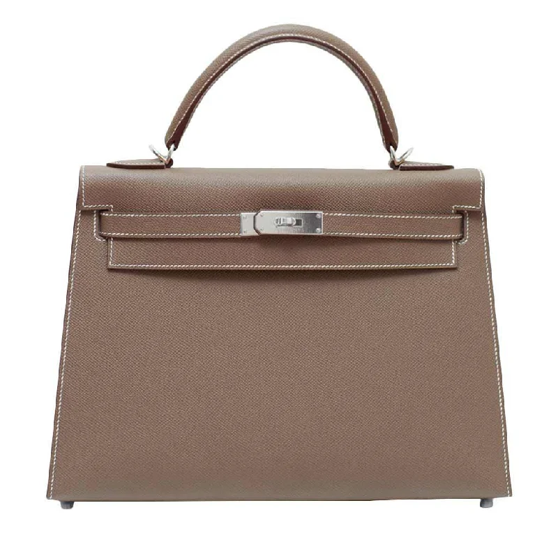 Hermès Kelly Bags in a metallic silver for a glamorous touchHermès Kelly 32 Etoupe Sellier Bag