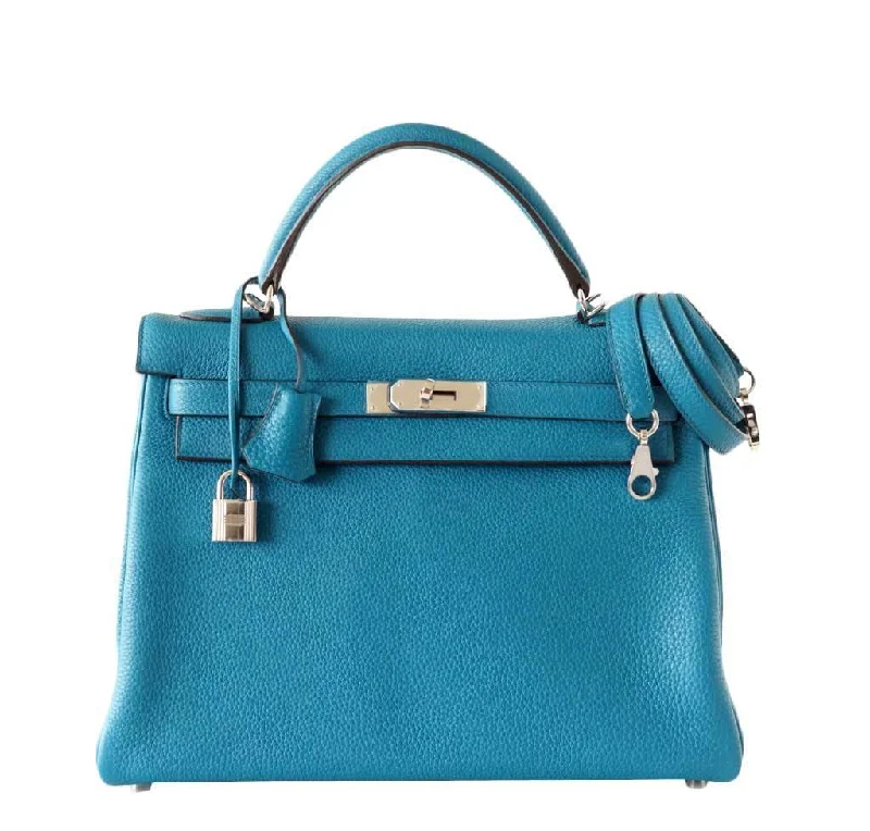 Hermès Kelly Bags with a detachable mirror insideHermès Kelly 32 Mou Blue Izmir Bag PHW