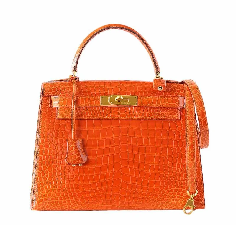 Hermès Kelly Bags in a bold orange for a standout appearanceHermès Kelly 32 Orange Crocodile Bag