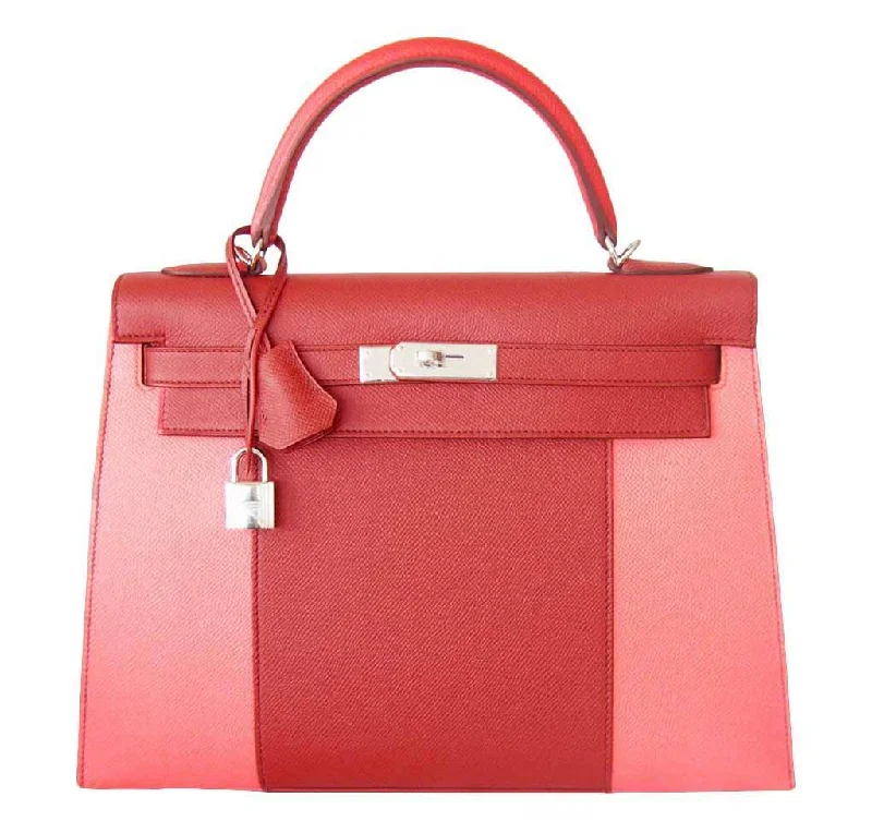 Hermès Kelly Bags in a soft ivory color for an elegant aestheticHermès Kelly 32 Sellier Flag Red Pink Bag