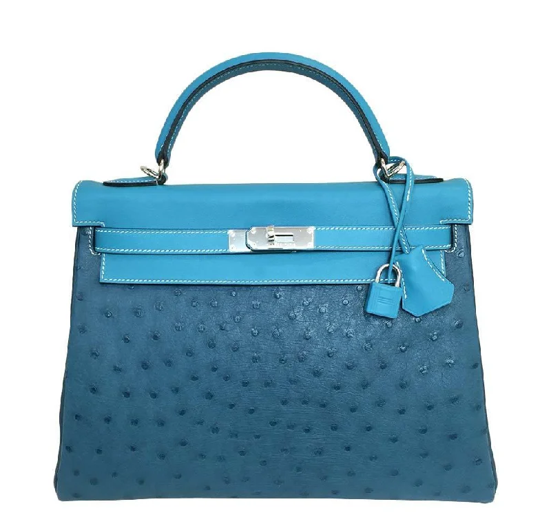 Large - sized Hermès Kelly Bags in Box calf leather for a smooth finishHermès Limited Edition Kelly 32 Blue Green Bag