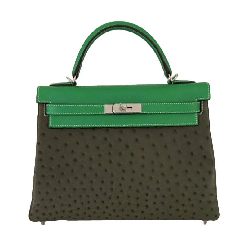 Hermès Kelly Bags with a chain - embellished handle for a modern twistHermès Kelly 32 Tri-Color Ostrich Bag Limited Edition