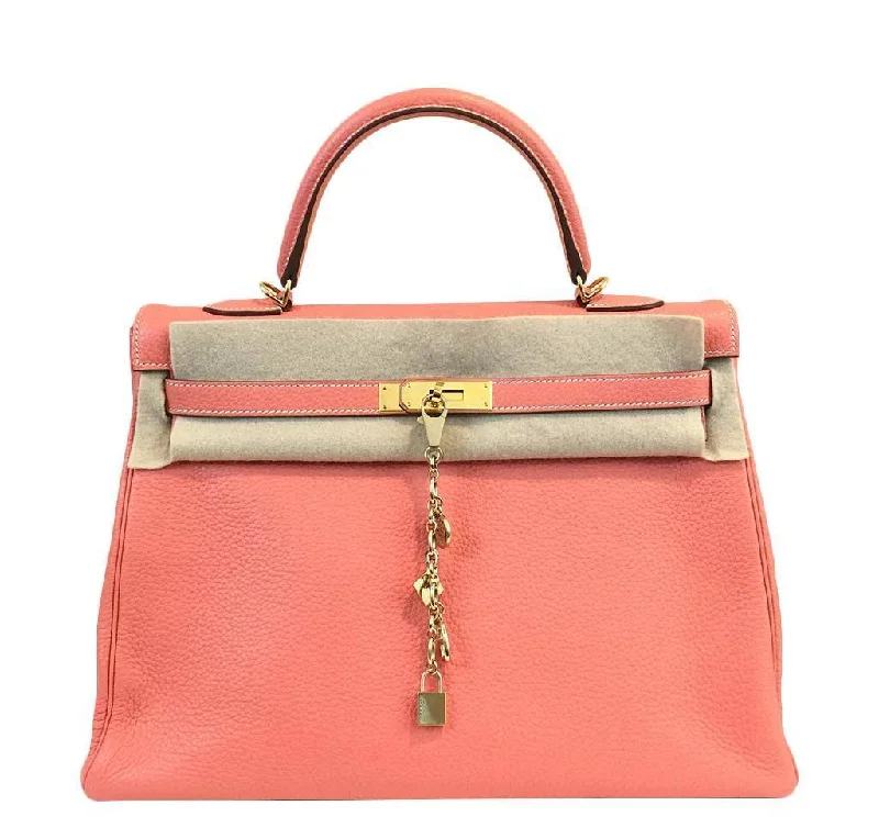 Hermès Kelly Bags with a detachable keychain holderHermès Kelly 35 Crevette Clemence Leather Bag GHW