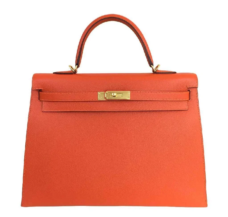 Hermès Kelly Bags with palladium - toned hardware for a modern aestheticHermès Kelly 35 Sellier Feu Bag GHW