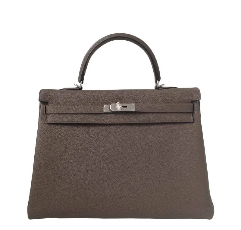 Hermès Kelly Bags with a double - handle option for easy carryingHermès Kelly 35 Taupe Bag PHW